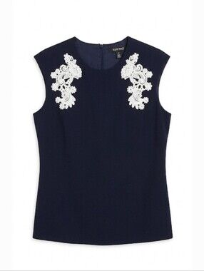Ellen Tracy women's navy sleeveless top floral shoulder applique size M